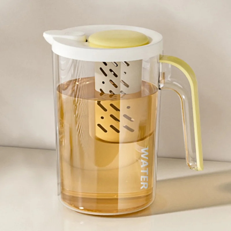 2600ml Large Capacity Cold Brew Pot with Detachable Tea Infuser Plastic Cold Water Kettle Beverage Jug (No FDA, BPA Free) - Yellow