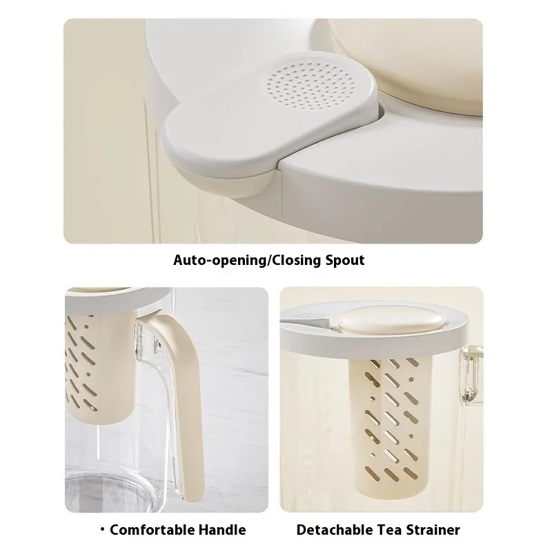 2600ml Large Capacity Cold Brew Pot with Detachable Tea Infuser Plastic Cold Water Kettle Beverage Jug (No FDA, BPA Free) - Yellow