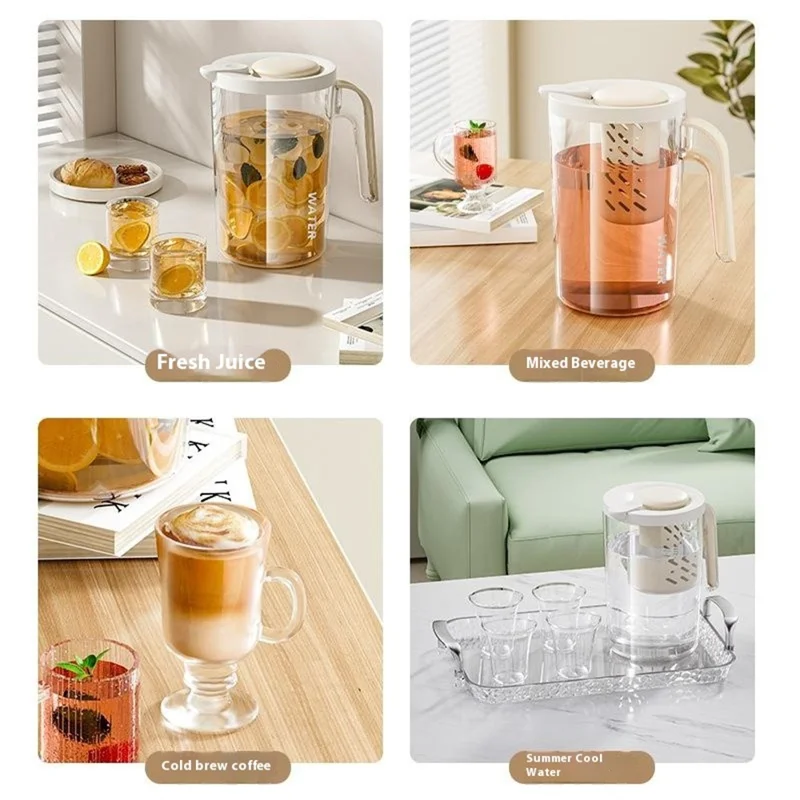 2600ml Large Capacity Cold Brew Pot with Detachable Tea Infuser Plastic Cold Water Kettle Beverage Jug (No FDA, BPA Free) - White