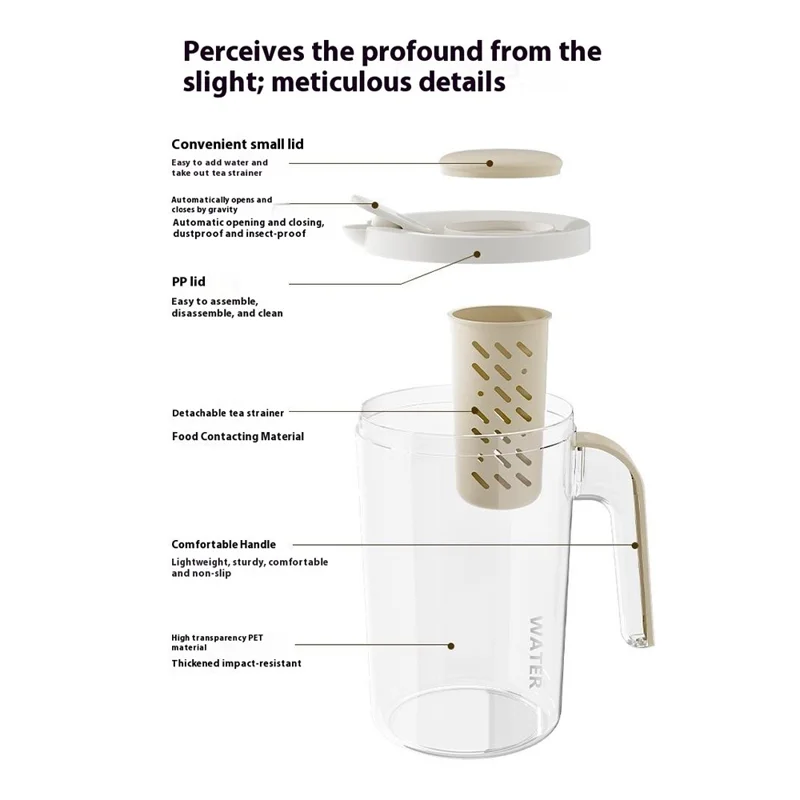2600ml Large Capacity Cold Brew Pot with Detachable Tea Infuser Plastic Cold Water Kettle Beverage Jug (No FDA, BPA Free) - White