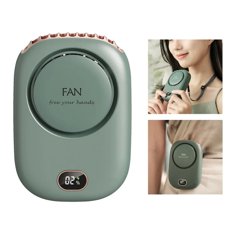 DQ203 Portable Hands-free Neck Hanging Desktop Fan with Digital Display - Green