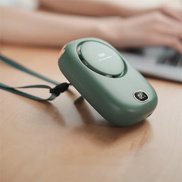 DQ203 Tragbarer Hände-freier Halsbehängter Desktop-Ventilator mit digitaler Anzeige - Grün
