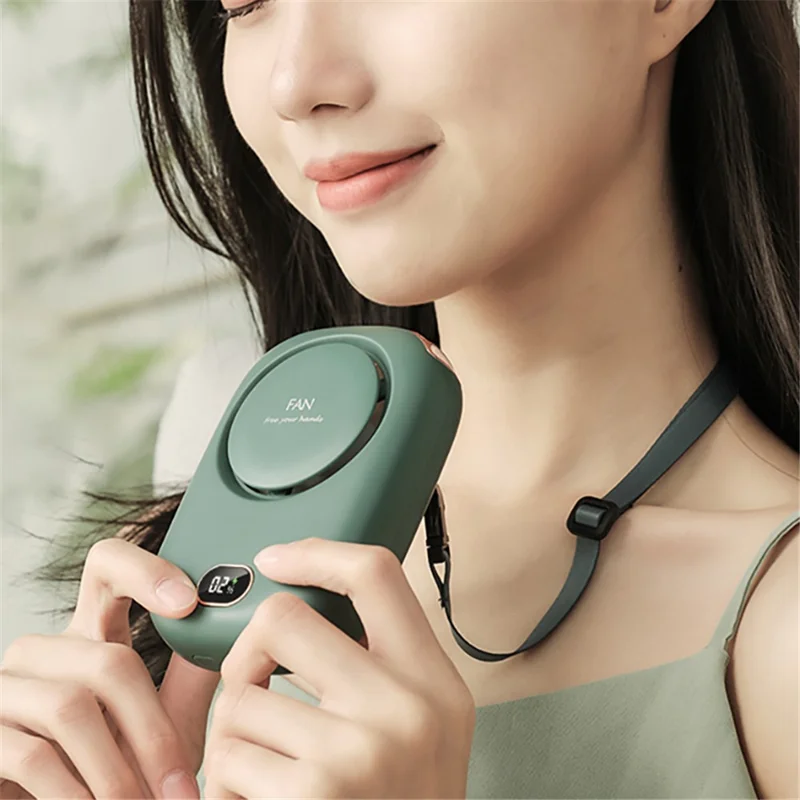 DQ203 Portable Hands-free Neck Hanging Desktop Fan with Digital Display - White