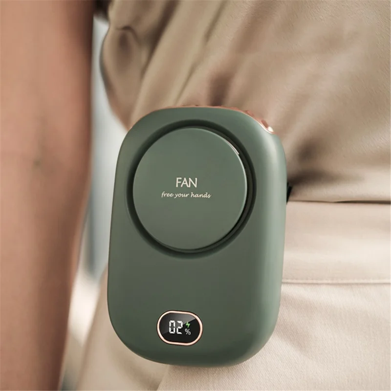 DQ203 Portable Hands-free Neck Hanging Desktop Fan with Digital Display - White