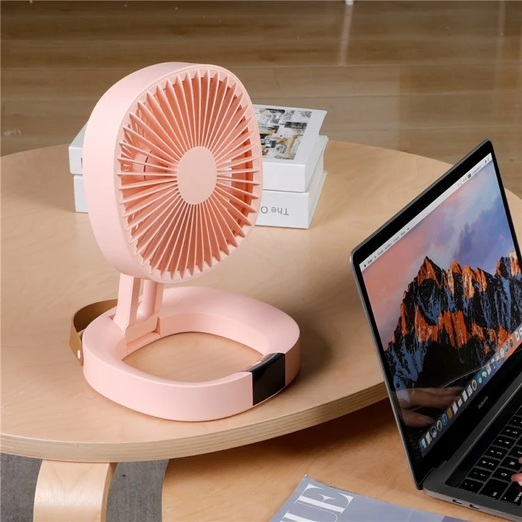 HX-933 Portable Cooling Fan 3 Wind Speeds Adjustable Fan Desktop Electric Fan with Hanging Strap - Pink