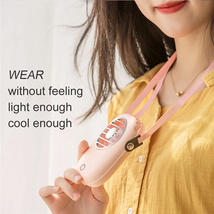 616 Portable USB Charging Mini Cooling Fan Summer Desktop/Handheld Fan Cooler with Neck Strap - White