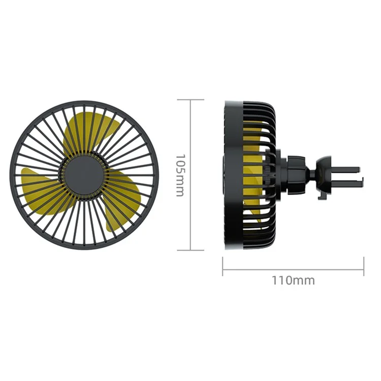 Ventilateur de voiture F22 pour bouche d'aération 3 vitesses réglables Chargement USB Climatiseur Ventilateur mini refroidisseur