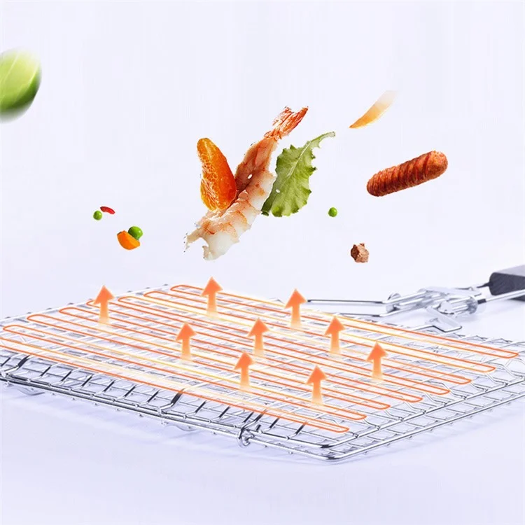 Outdoor Barbecue Grill Basket Fish Fillet Vegetable BBQ Rack with Removable Handle (No FDA Certificate)