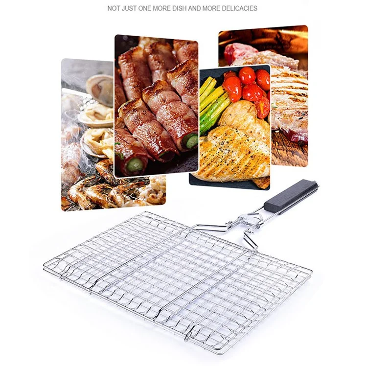 Outdoor Barbecue Grill Basket Fish Fillet Vegetable BBQ Rack with Removable Handle (No FDA Certificate)