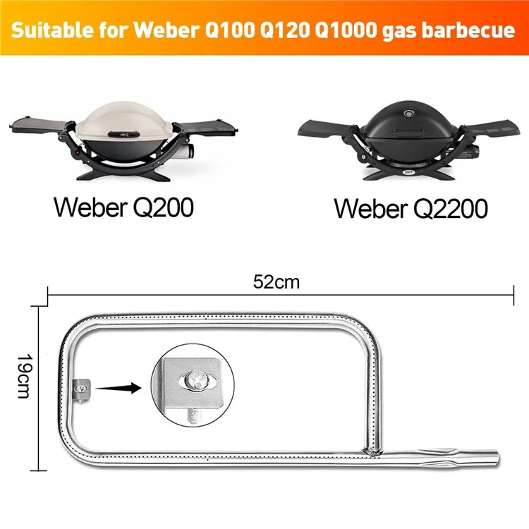 65032 Grill Burner Tube For Weber Q200 / Q220 / Q2000 / Q2200 , 20.5 inch Stainless Steel Burner Pipe Spare Part