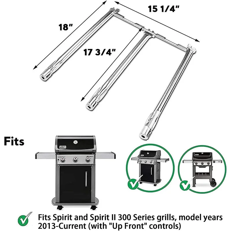 69787 Stainless Steel Burner Tubes for Weber Spirit E330  /  E320  /  E310 Grill with Front Controls Replacement Part
