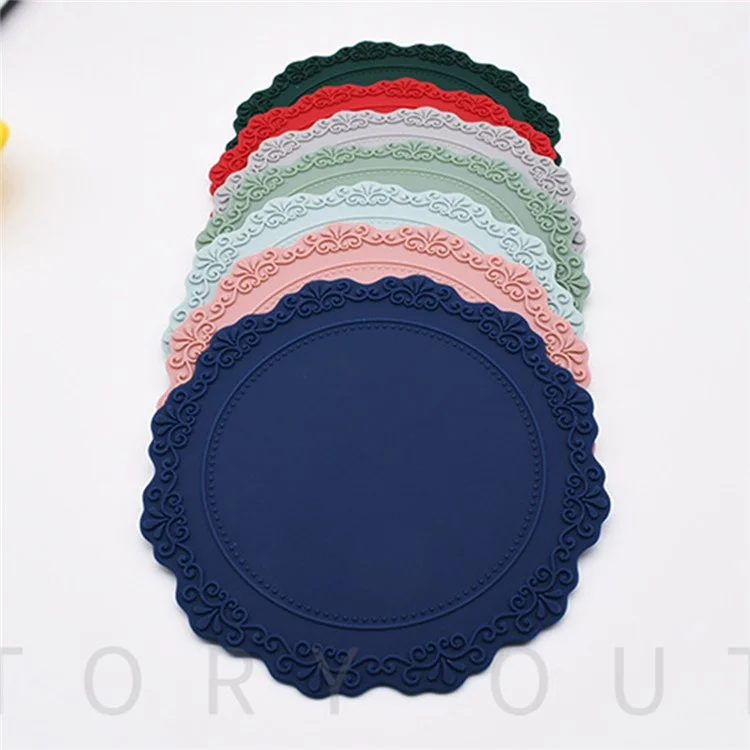 Silicone Coaster Non-Slip Drink Coasters Cup Mat Embossed Heat Resistant Coasters for Tabletop, Size: S / Diameter: 10cm - Pink / Style 1