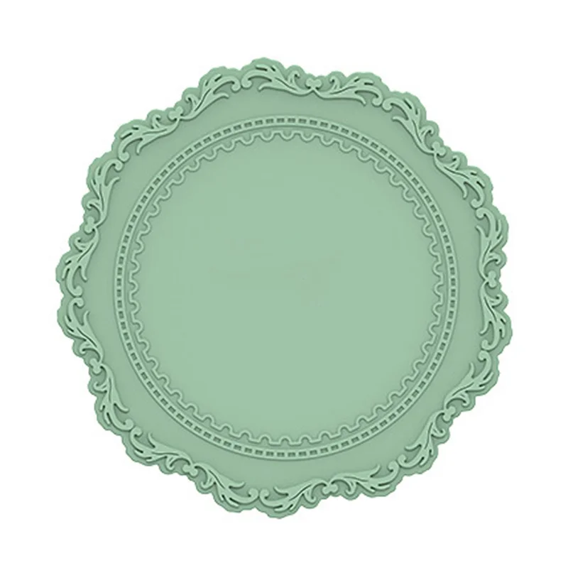 Silicone Coaster Non-Slip Drink Coasters Cup Mat Embossed Heat Resistant Coasters for Tabletop, Size: S / Diameter: 10cm - Mint Green / Style 1