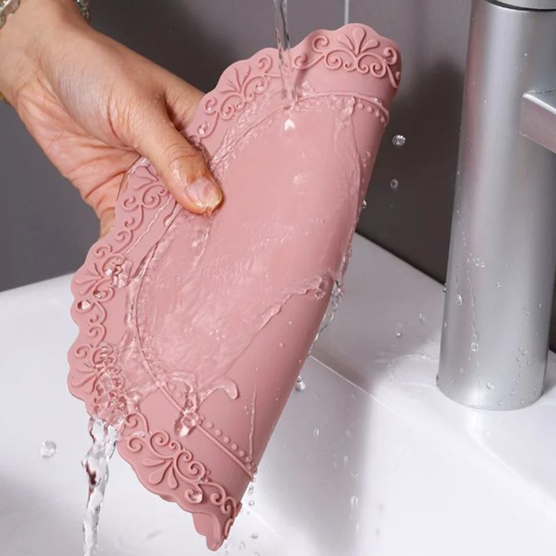 Silicone Coaster Non-Slip Drink Coasters Cup Mat Embossed Heat Resistant Coasters for Tabletop, Size: S / Diameter: 10cm - Mint Green / Style 1