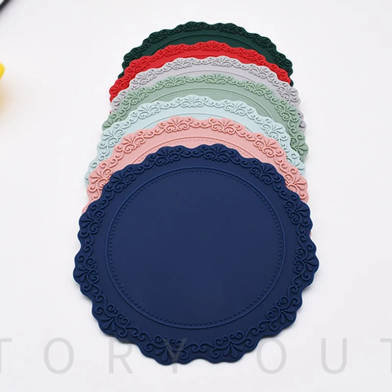 Silicone Coaster Non-Slip Drink Coasters Cup Mat Embossed Heat Resistant Coasters for Tabletop, Size: S / Diameter: 10cm - Mint Green / Style 1