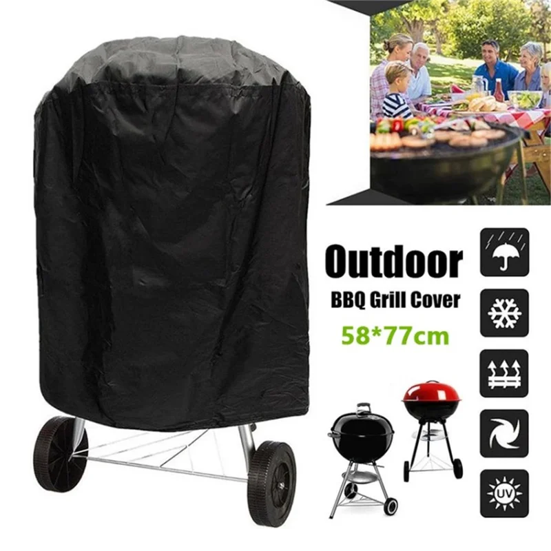 62x105cm 210D Oxford Cloth Waterproof Round Barbecue Grill Cover Outdoor BBQ Grill Protective Cover