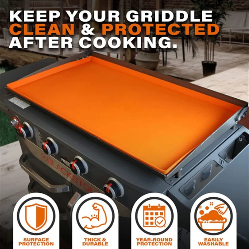 For Blackstone Griddle 28.3-inch Silicone Grill Mat Replacement BBQ Grill Anti-dust Cover (No FDA Certification, BPA-free) - Orange