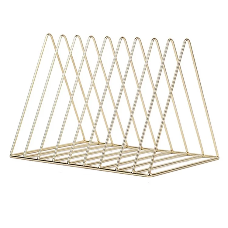 Triangle Bookshelf File Holder 9 Slots Iron Book Stand Holder Magazine Newspaper Holder for Office Home - Gold