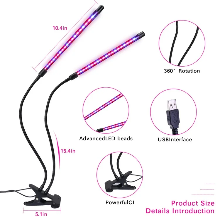 ZWD-2 Dual Head 40 LEDs Wachsen Leuchten Aussaat Pflanzer Wachsen Lampenlampe Mit 9-Level Dimmbar