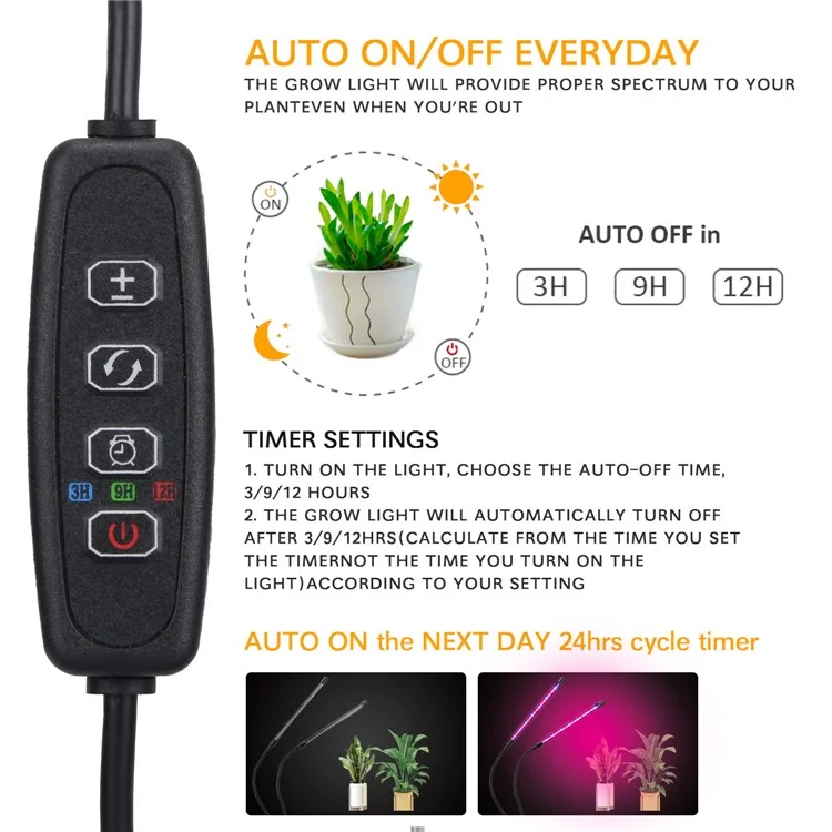 Luzes de cultivo de plantas de espectro total ZWD-5 para interior, Luminária de vaso de planta suculenta com brilho ajustável em 9 níveis