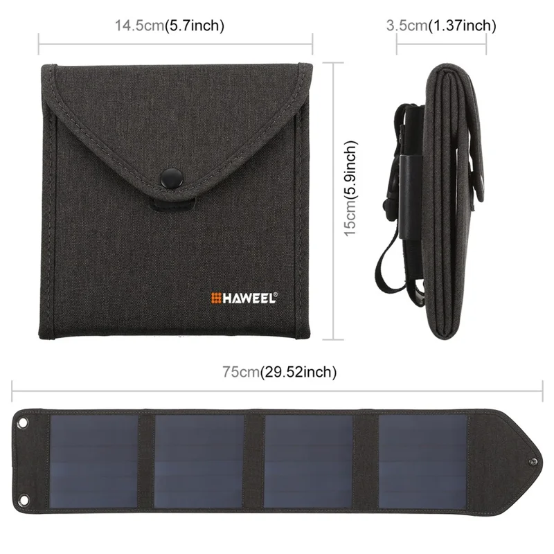 HAWEEL HWL2714 Small Size 14W 4-Panels Foldable Solar Panel Charger USB Port Portable Waterproof Solar Charger