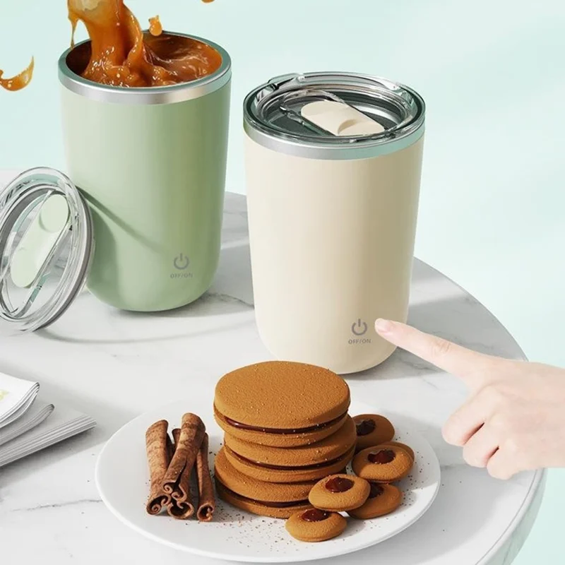 Automatic Coffee Mixing Cup Self-Stirring Mug Portable Electric Stainless Steel Cup (No FDA) - Light Green