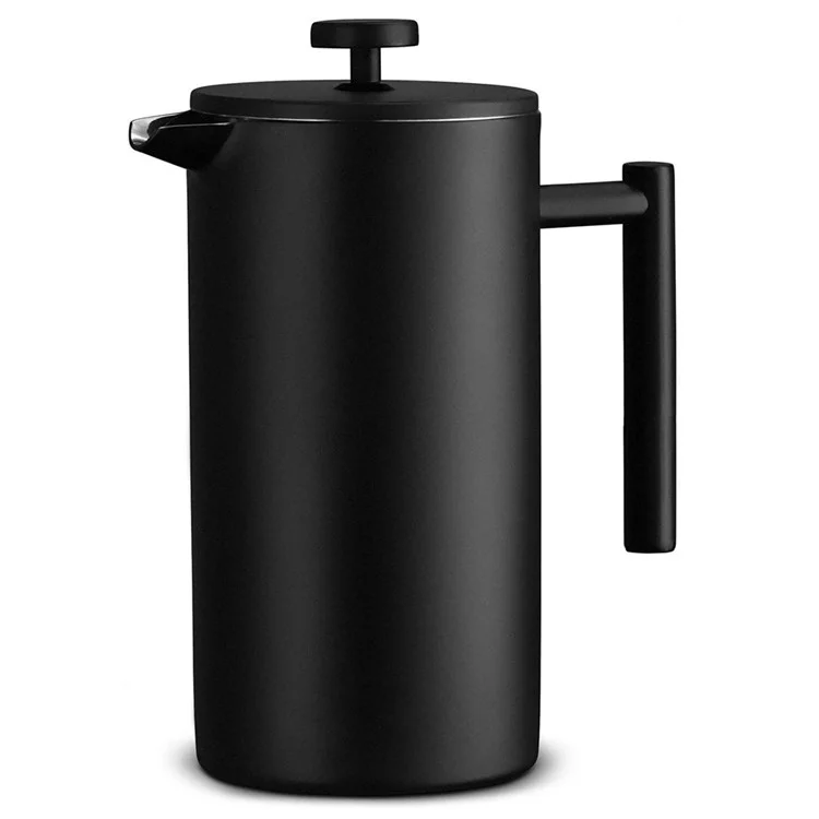 Cafetera de émbolo francés de 800 ml de acero inoxidable con doble pared aislada (sin BPA, sin FDA) - Negro