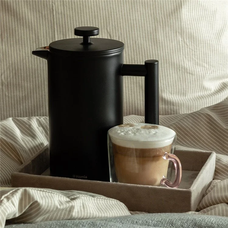 Cafetera de émbolo francés de 800 ml de acero inoxidable con doble pared aislada (sin BPA, sin FDA) - Negro