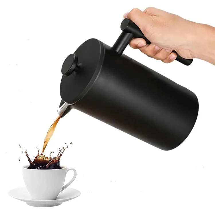 Cafetera de émbolo francés de 800 ml de acero inoxidable con doble pared aislada (sin BPA, sin FDA) - Negro