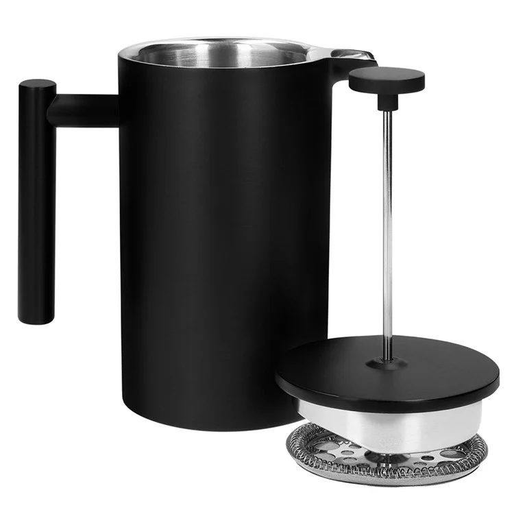Cafetera de émbolo francés de 800 ml de acero inoxidable con doble pared aislada (sin BPA, sin FDA) - Negro