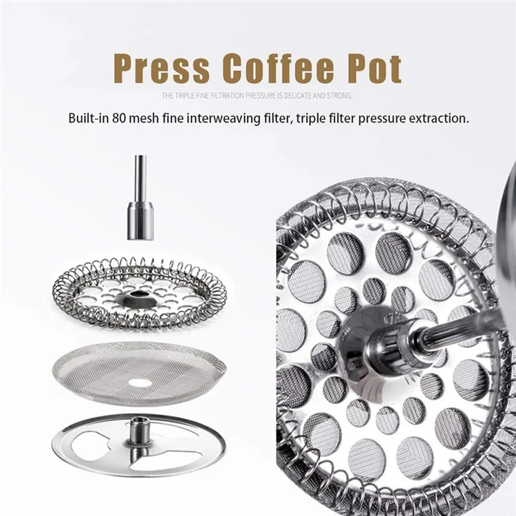 Cafeteira Francesa de Aço Inoxidável com Parede Dupla Isolada de 800 ml (Livre de BPA, Sem FDA) - Cor de Aço