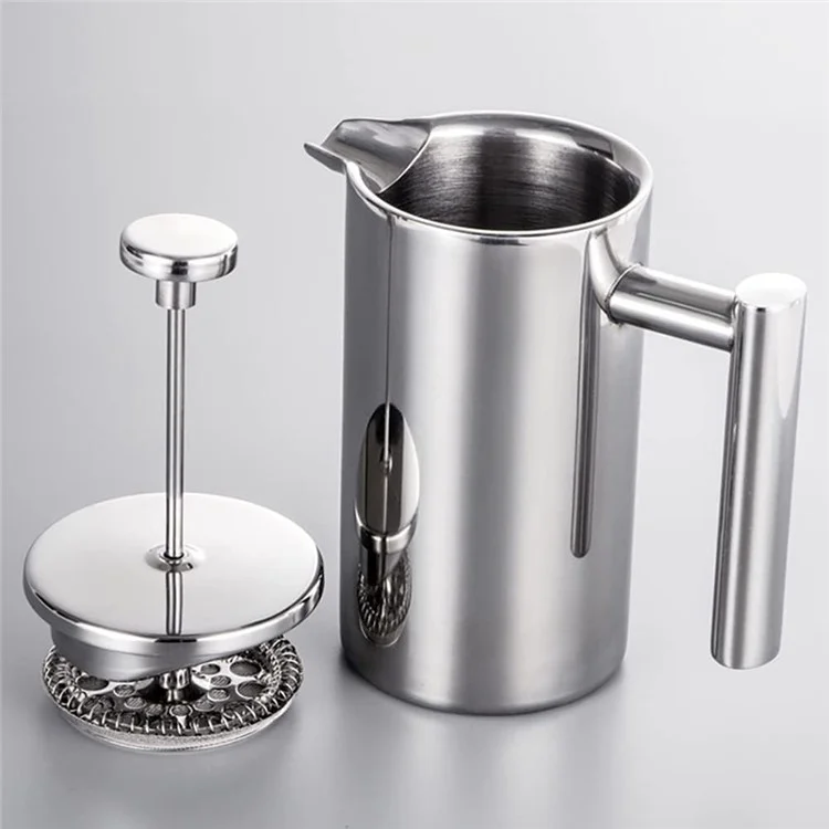 Cafeteira Francesa de Aço Inoxidável com Parede Dupla Isolada de 800 ml (Livre de BPA, Sem FDA) - Cor de Aço