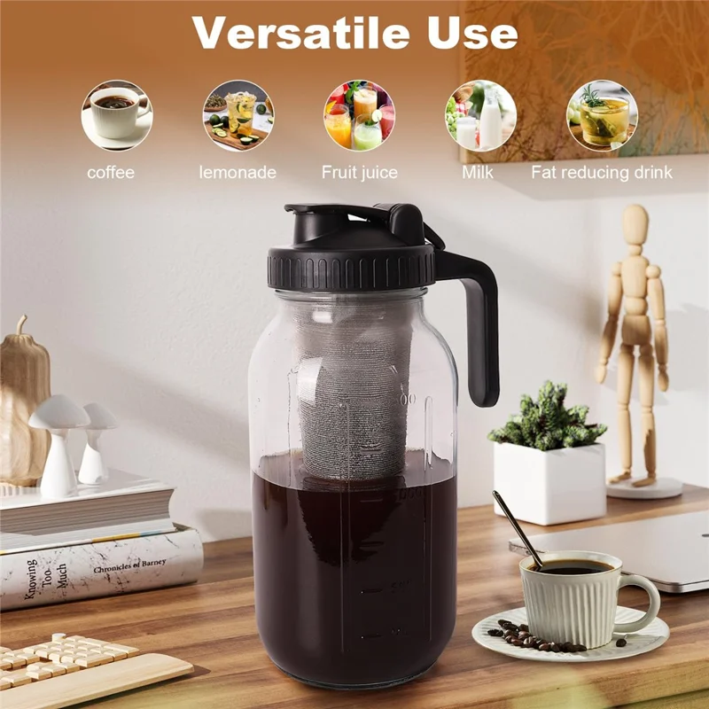 64oz Cold Brew Coffee Maker Soda-Lime Glass Wide Mouth Mason Jar with Filter (BPA Free, No FDA)