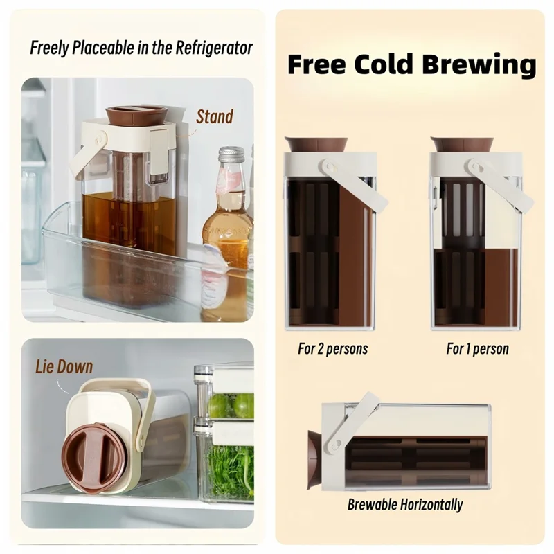 1000ml Large Capacity Cold Brew Coffee Pot with Detachable Tea Infuser Plastic Cold Water Kettle (No FDA, BPA Free)