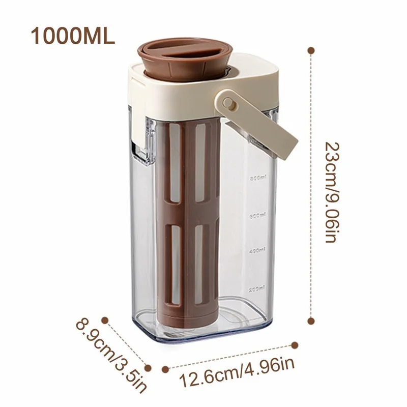 1000ml Large Capacity Cold Brew Coffee Pot with Detachable Tea Infuser Plastic Cold Water Kettle (No FDA, BPA Free)