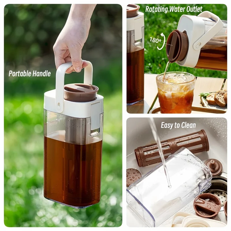 1000ml Large Capacity Cold Brew Coffee Pot with Detachable Tea Infuser Plastic Cold Water Kettle (No FDA, BPA Free)