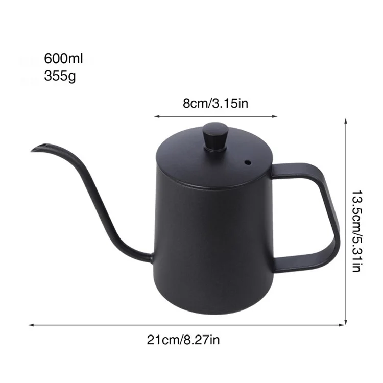 600ml 304 Stainless Steel Hand Brewed Coffee Pot Kitchen Coffee Making Water Kettle (No FDA Certificate, BPA-free) - Black