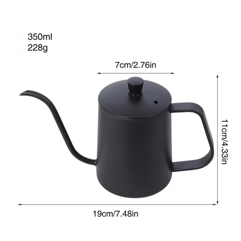350ml Hand Brewed Coffee Pot 304 Stainless Steel Home Kitchen Coffee Making Water Kettle (No FDA Certificate, BPA-free) - Black