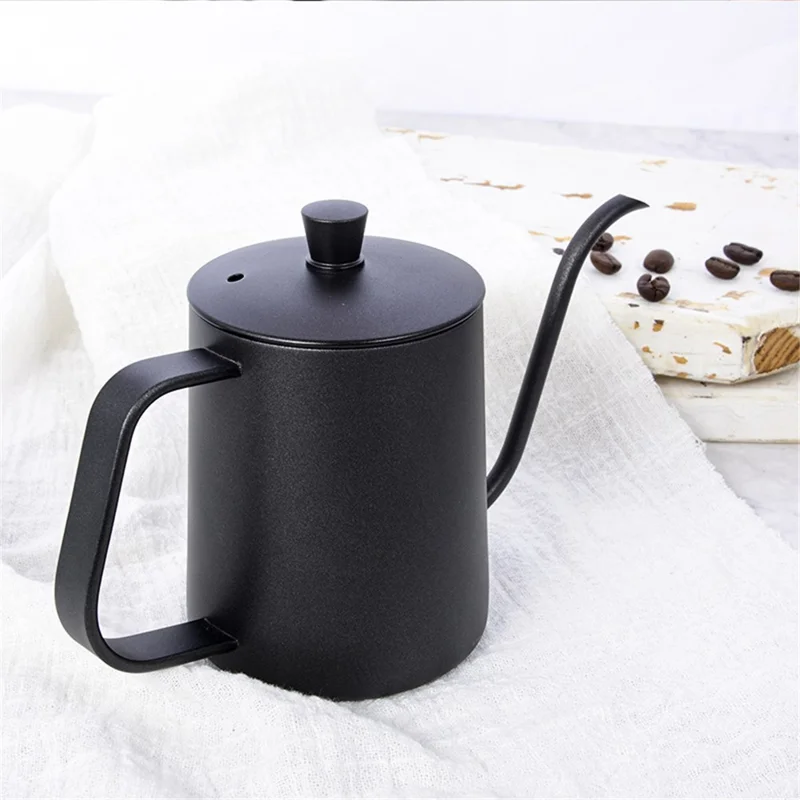 350ml Hand Brewed Coffee Pot 304 Stainless Steel Home Kitchen Coffee Making Water Kettle (No FDA Certificate, BPA-free) - Black