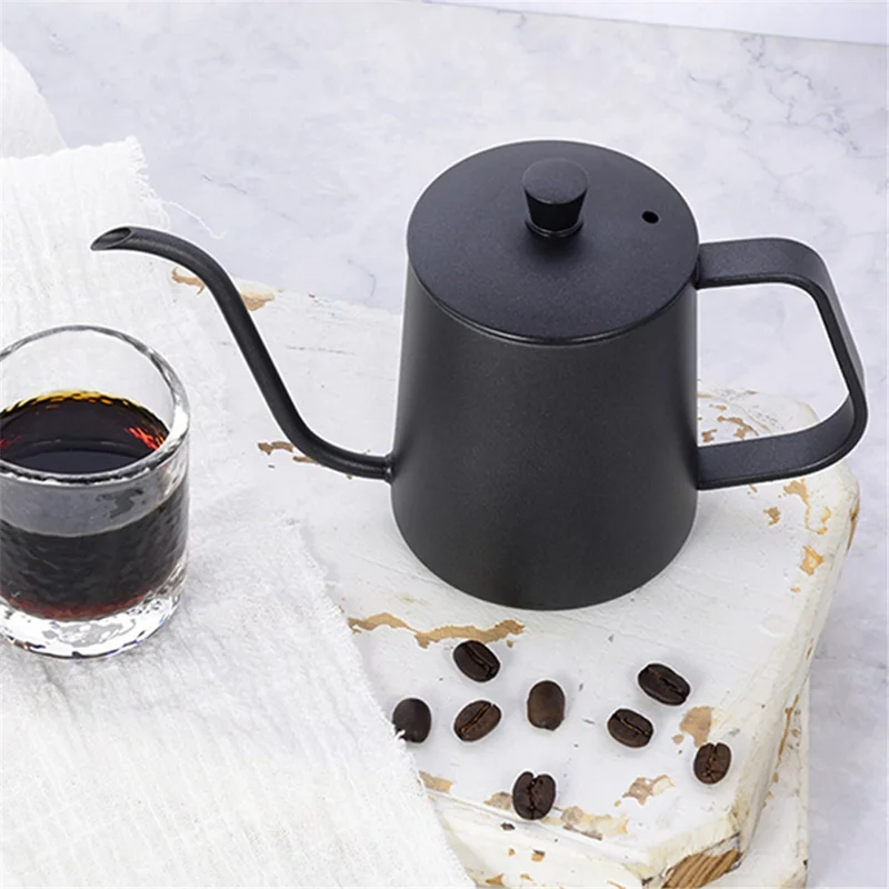 350ml Hand Brewed Coffee Pot 304 Stainless Steel Home Kitchen Coffee Making Water Kettle (No FDA Certificate, BPA-free) - Black