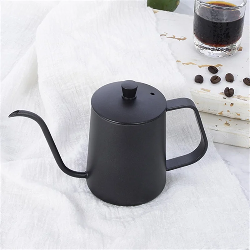 350ml Hand Brewed Coffee Pot 304 Stainless Steel Home Kitchen Coffee Making Water Kettle (No FDA Certificate, BPA-free) - Black