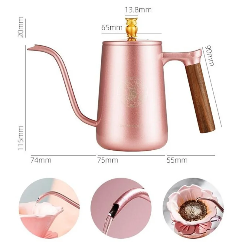 Conjunto de Café Pour Over SNOWY OWL 7 Peças com Moedor Manual, Dripper, Chaleira e Kit de Preparação Manual (Livre de BPA, Sem FDA) - Rosa