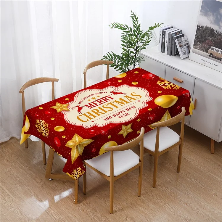 140x210cm Merry Christmas Santa Claus Bell Print Tablecloth Dinner Table Cover Decoration - Style 12