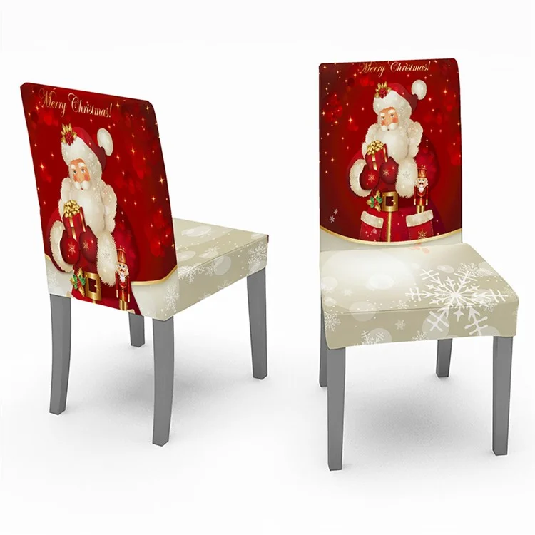 140x140cm Christmas Santa Claus Bell Printed Stain-resistant Tablecloth with 4 Chair Covers Kitchen Table Decoration - Santa Claus