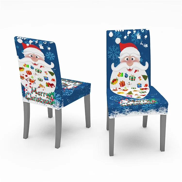 140x140cm Xmas Party Tablecloth Dining Table Cover with 4 Chair Covers Christmas Festival Decoration - Blue Santa