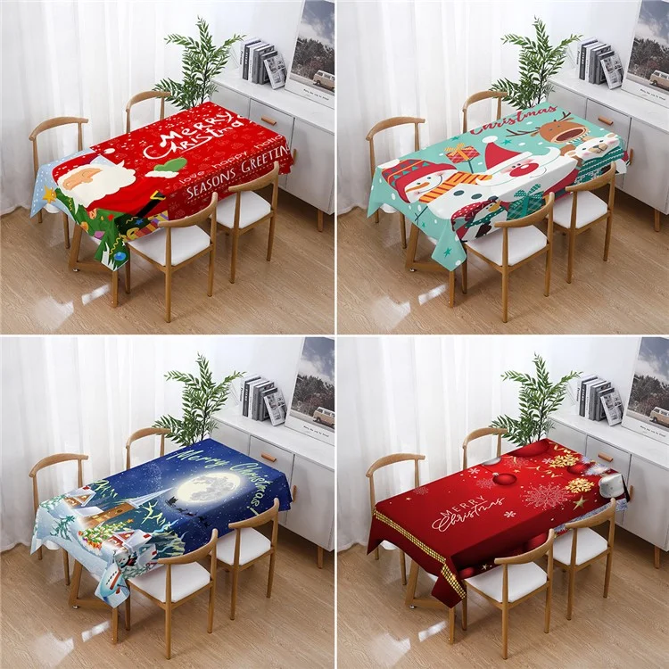 140x140cm Christmas Pattern Printed Tablecloth Water-absorption Table Cover New Year Xmas Festival Kitchen Dining Table Decor - Style 2