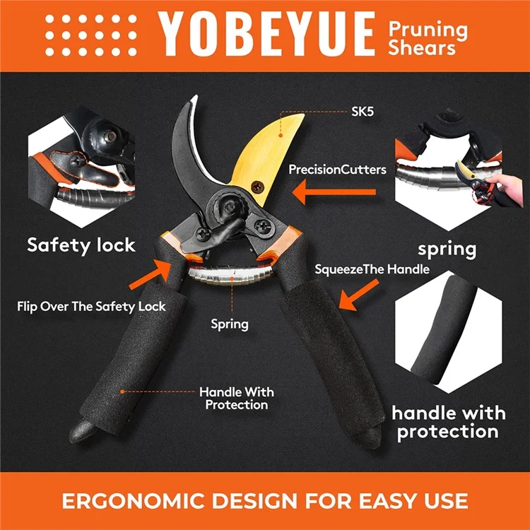 Professional Gardening Branch Pruning Shears Pruner Garden Clippers Hedge Shears Hand Tool with Safety Lock