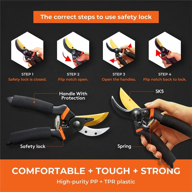 Professional Gardening Branch Pruning Shears Pruner Garden Clippers Hedge Shears Hand Tool with Safety Lock