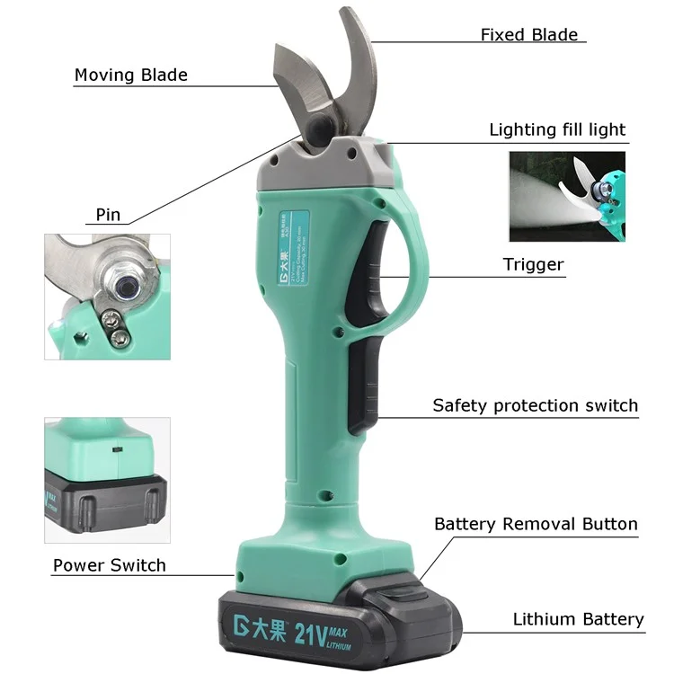 Dago 21V de Poda Elétrica Tesouras de Gardinagem Sem Fio Fruta Recarregável Frutas de Fruta Arbustos Arbustos de Arbustos (bateria de 1pc) - Plugue do Reino Unido