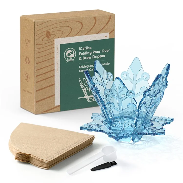 ICAFILAS PA2306 Pliable Pour Over & Brew Dripper Set avec 40 Pièces Papier Filtre Thé Café Pliable Tasse Filtre (No FDA, Sans BPA) - Bleu